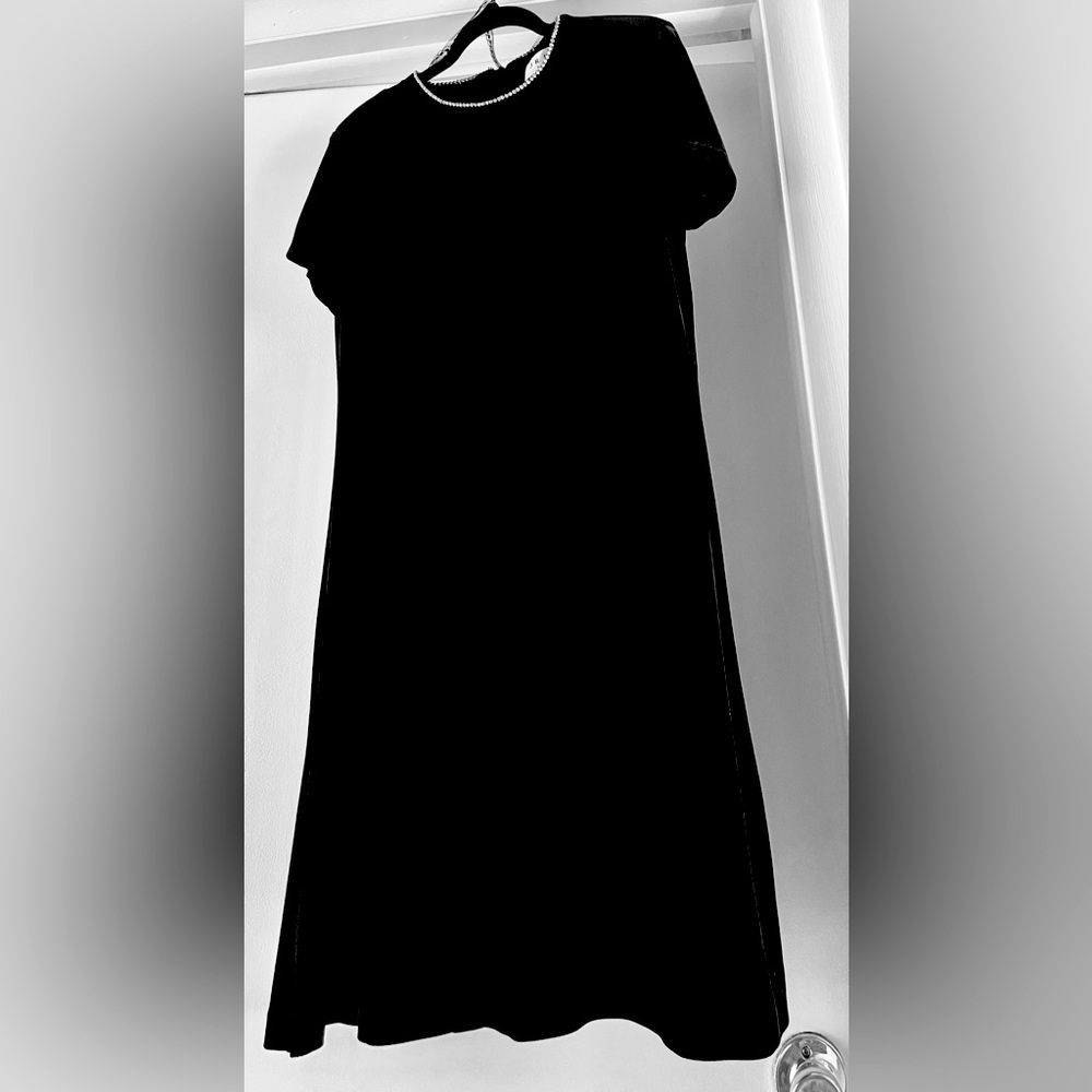 Party black velvet A line dress, size 12 , worn only once. Right above the knee.